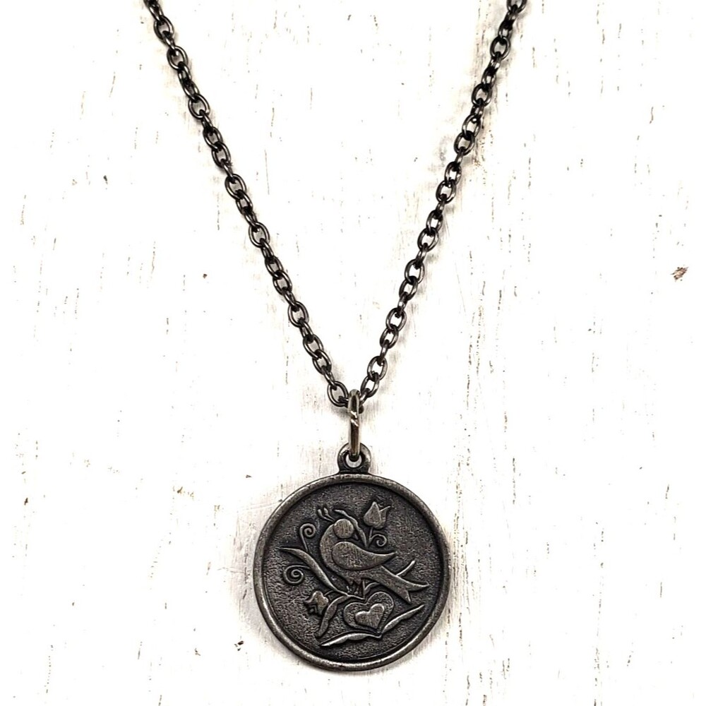 Vintage 1980's Signed Torino Pewter 3 In 1 Necklace Brooch Round Trinket Box - Picture 14 of 16